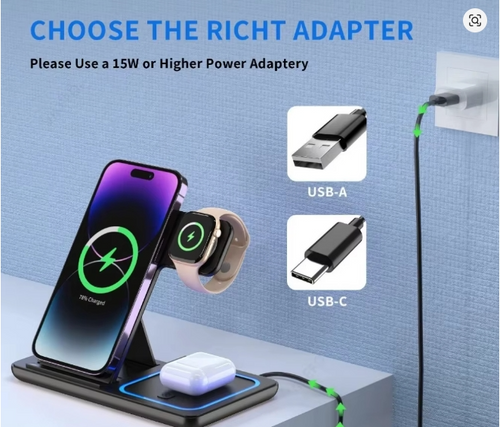 3-1 30W charger for iPhone 17 16 15 14 13 12 Pro Max iWatch 11 Airpods Pro Fast Charger Stand Dock